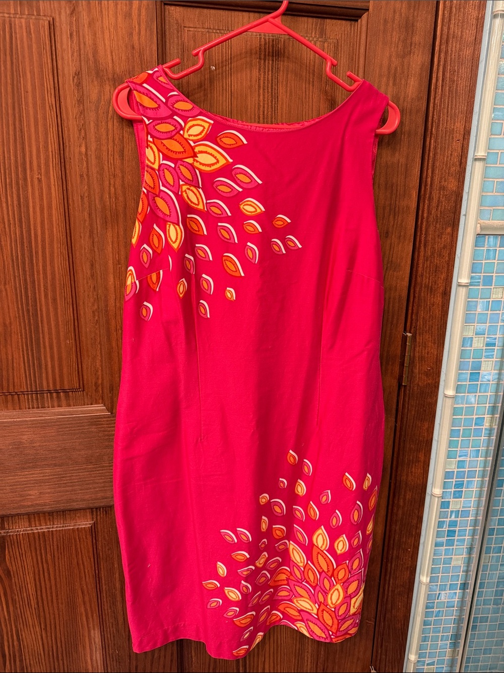 Studio I Hot Pink One-Shoulder Dress with Orange and Yellow Motif